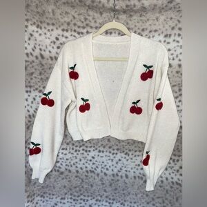 🍒 EMBROIDERED CHERRY OPEN SWEATER 🍒